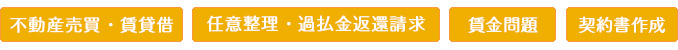 不動産売買・賃貸借/任意整理・過払金返還請求/賃金問題/契約書作成