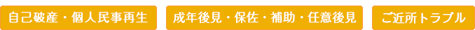 自己破産・個人民事再生/成年後見・保佐・補助・任意後見/ご近所トラブル